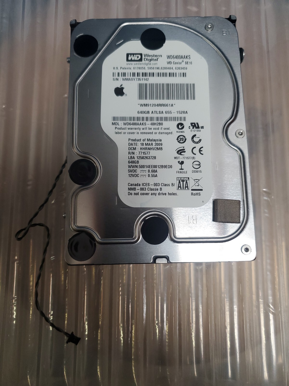 Western Digital WD6400AAKS-40H2B0 DCM:HANNHV2CAB Apple 655-1528A 3.5" 640gb Sata
