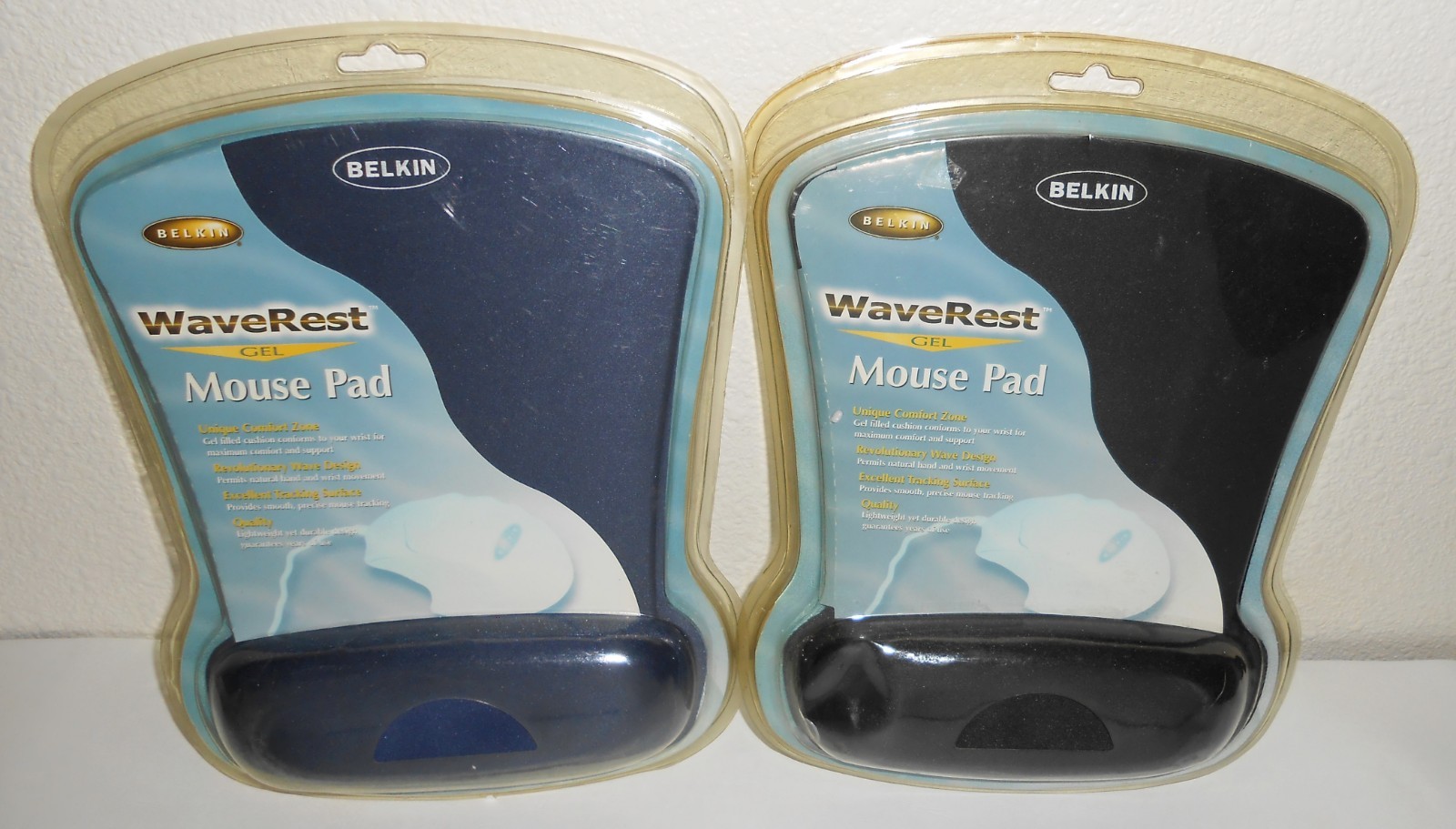 Belkin Lot of 2 Wave Rest Gel Mouse Pads - Dark Navy Blue & Black Wrist Support