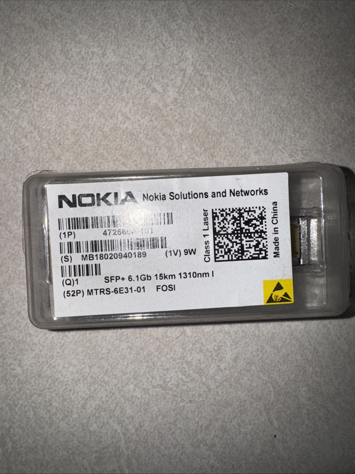 NOKIA 472580A.101 MTRS-6E31-01 6.1Gb 1310nm 15Km SFP+ Transceiver Module