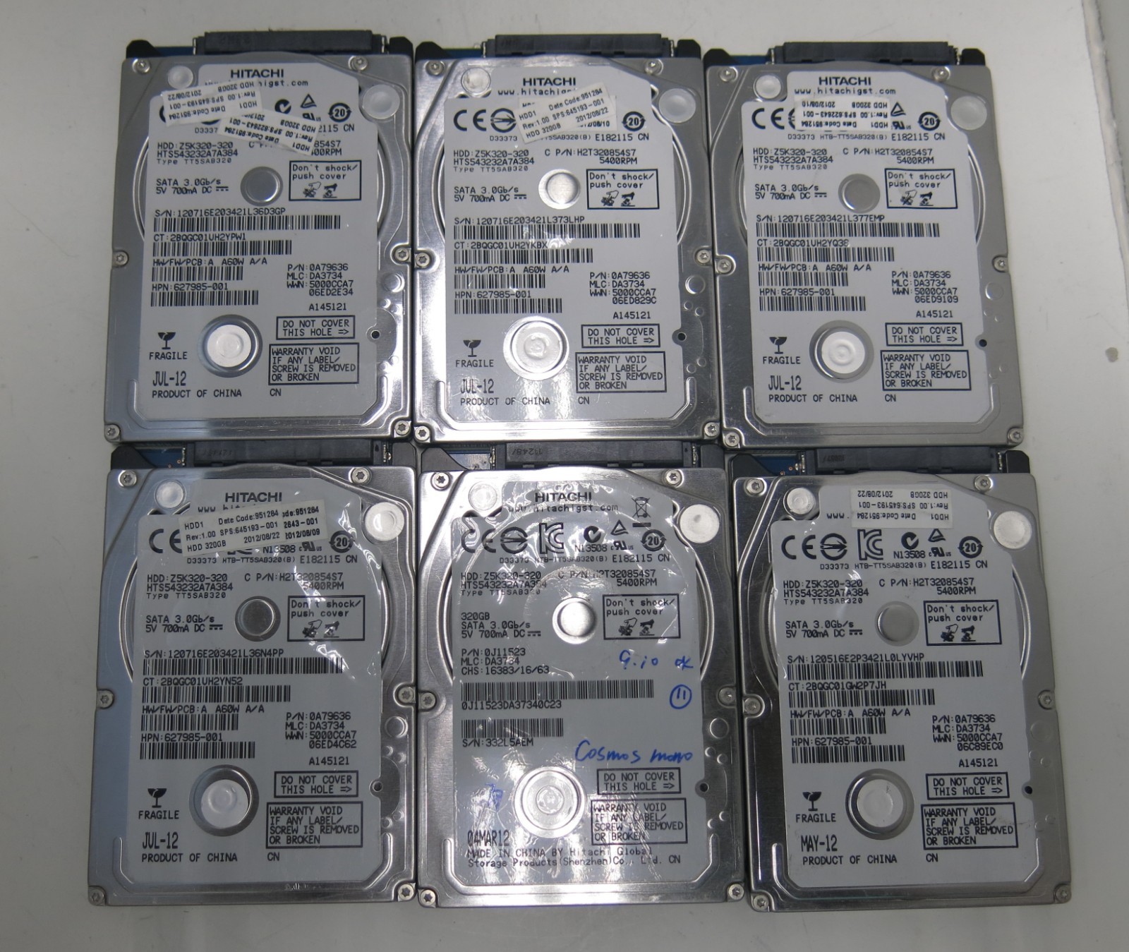 Lot of 6 Hitachi Z5K320-320 320GB 5400RPM SATA 2.5 7mm HDD HTS543232A7A384