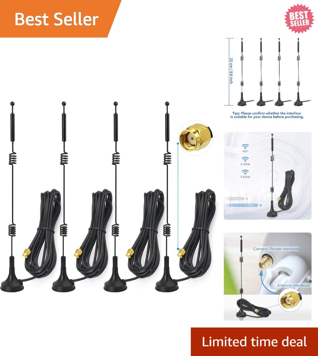Upgrade Your Signal: 4-Pack of 9dBi Dual Band WiFi Antennas with Easy Mounting