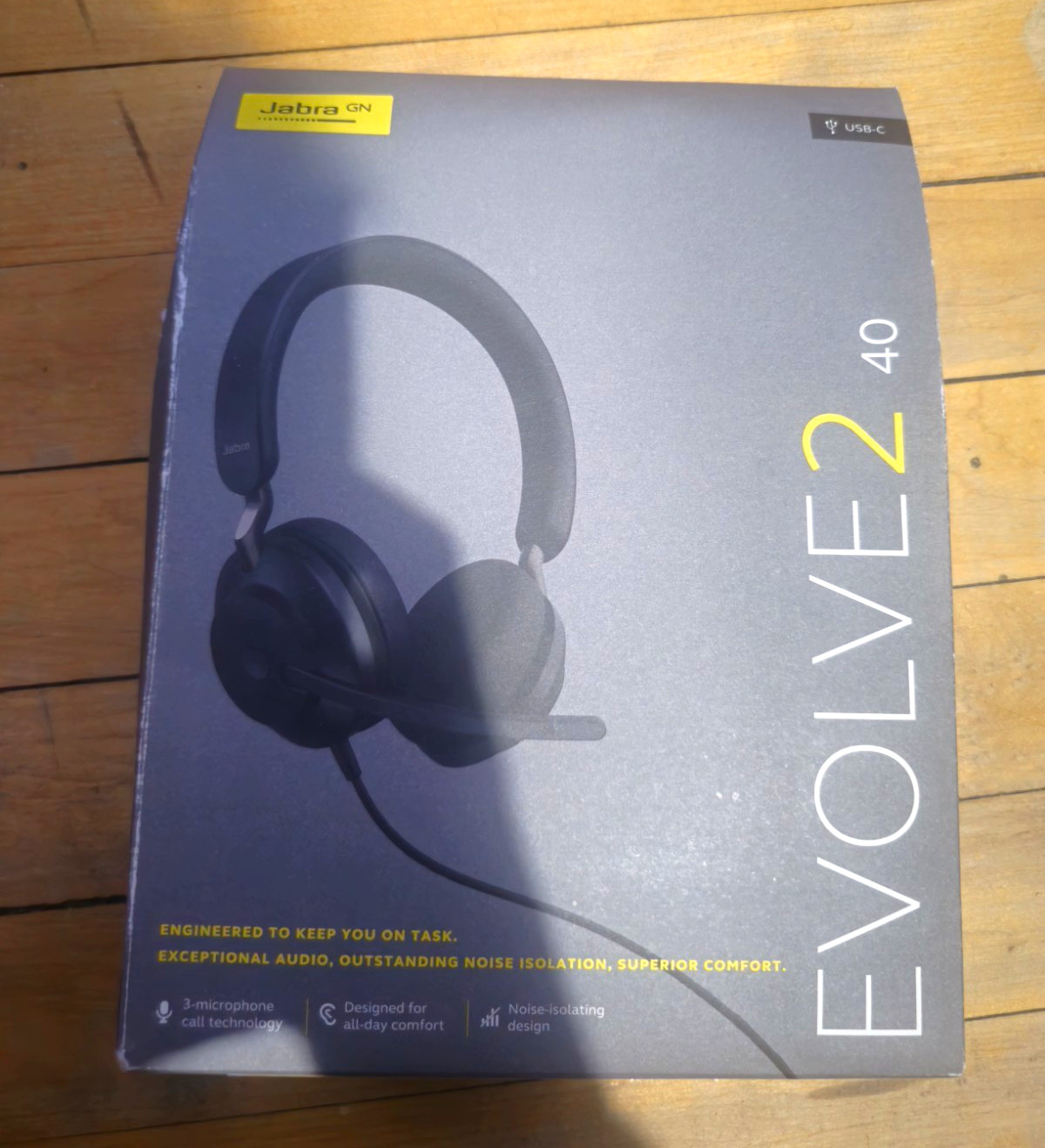 Jabra Evolve2 40 USB-C Wired Stereo Headset Boom Mic Black Noise Isolation