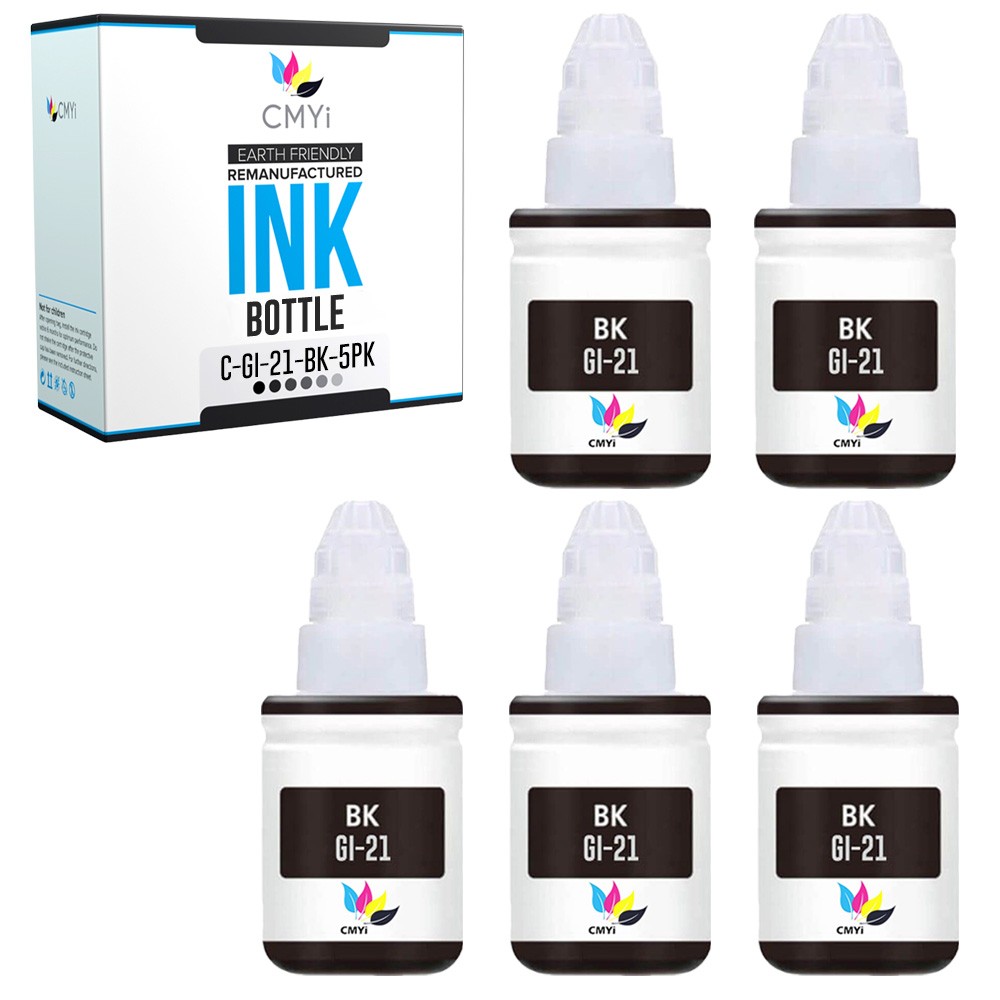 CMYi 5PK Compatible Canon GI21BK Black Ink Bottles for Canon PIXMA G2260 G2270