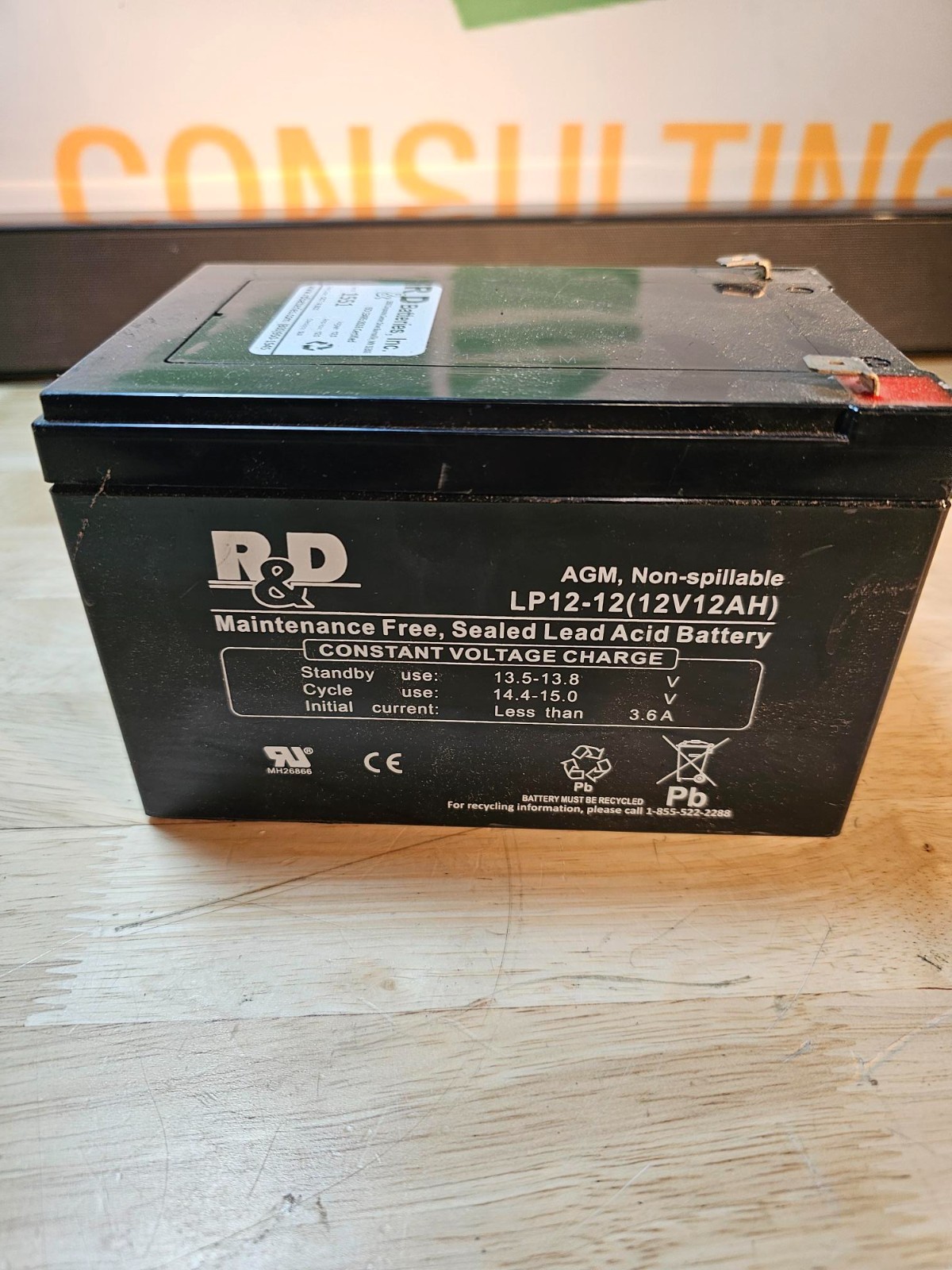 12 Volt, 12 Ah Sealed Lead Acid Battery with Nut & Bolt Terminal [SLA-12V12-NB]