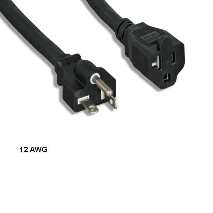 10PCS 25ft 12 AWG Power Extension Cord NEMA 5-20P to 5-20R 20A/125V SJT Blk
