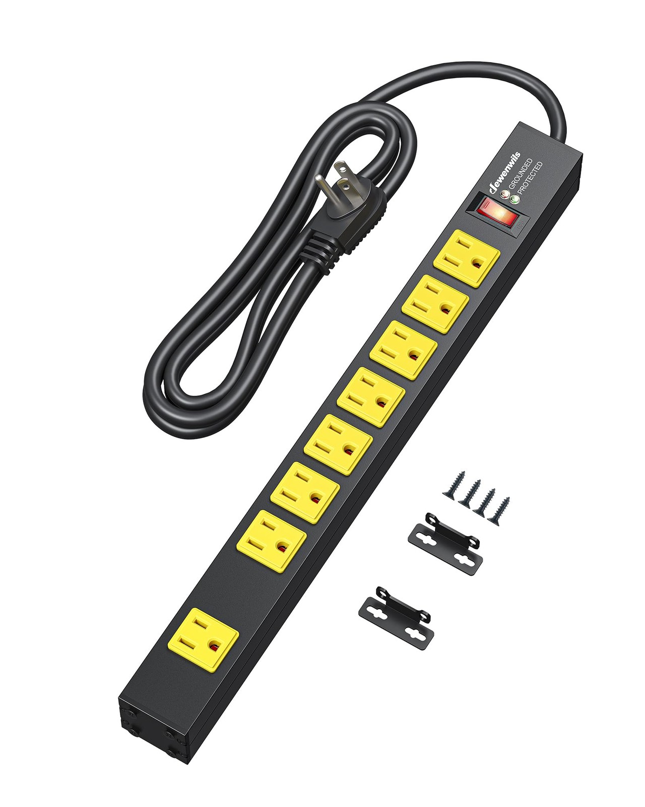 Dewenwils Industrial Power Strip 8 Outlet Metal Workshop Surge Protector Heavy D