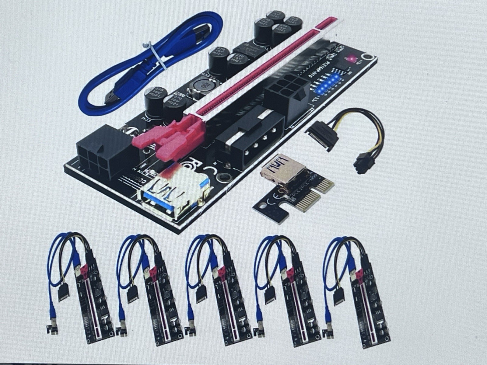 6 Pack PCI-E Riser 010S GPU Riser Adapter Card Pci-Express 1X to 16X Riser Card 