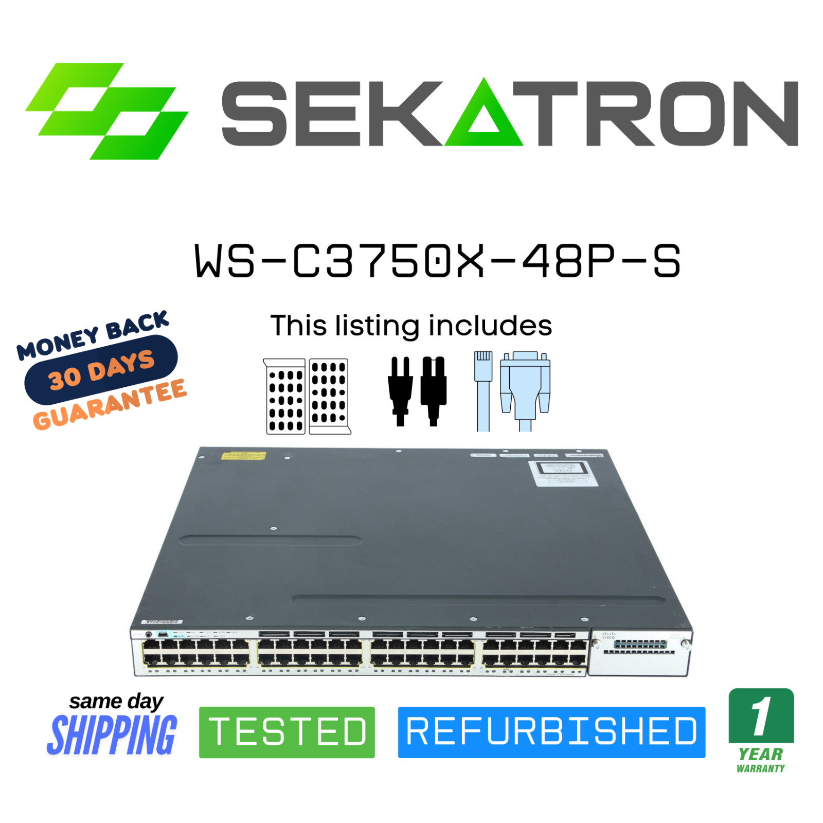 ♻️ Cisco WS-C3750X-48P-S 48-Port PoE+ Gigabit Switch w/ Dual AC⚡Fast Ship
