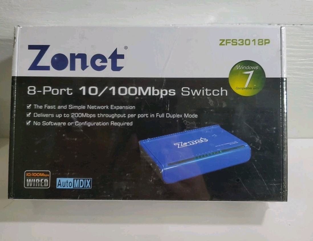 Zonet Model ZFS3018P 8 Ports 10/100Mbps Fast Ethernet Switch w/Power Supply NEW