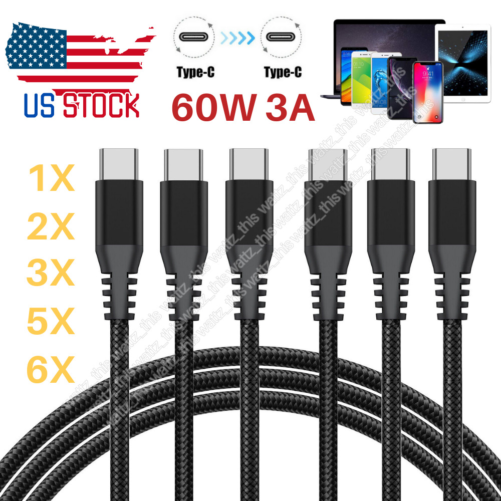 1-6Pack 60W Type C to USB C Charger Cable PD Fast Charge Lead For Macbook iPhone