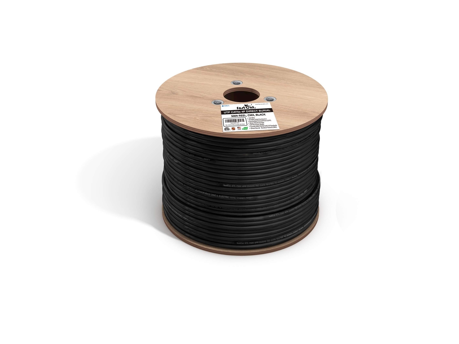 fast Cat. Cat5e Outdoor, 500ft, Waterproof Direct Burial Rated CMX, Black 24A...