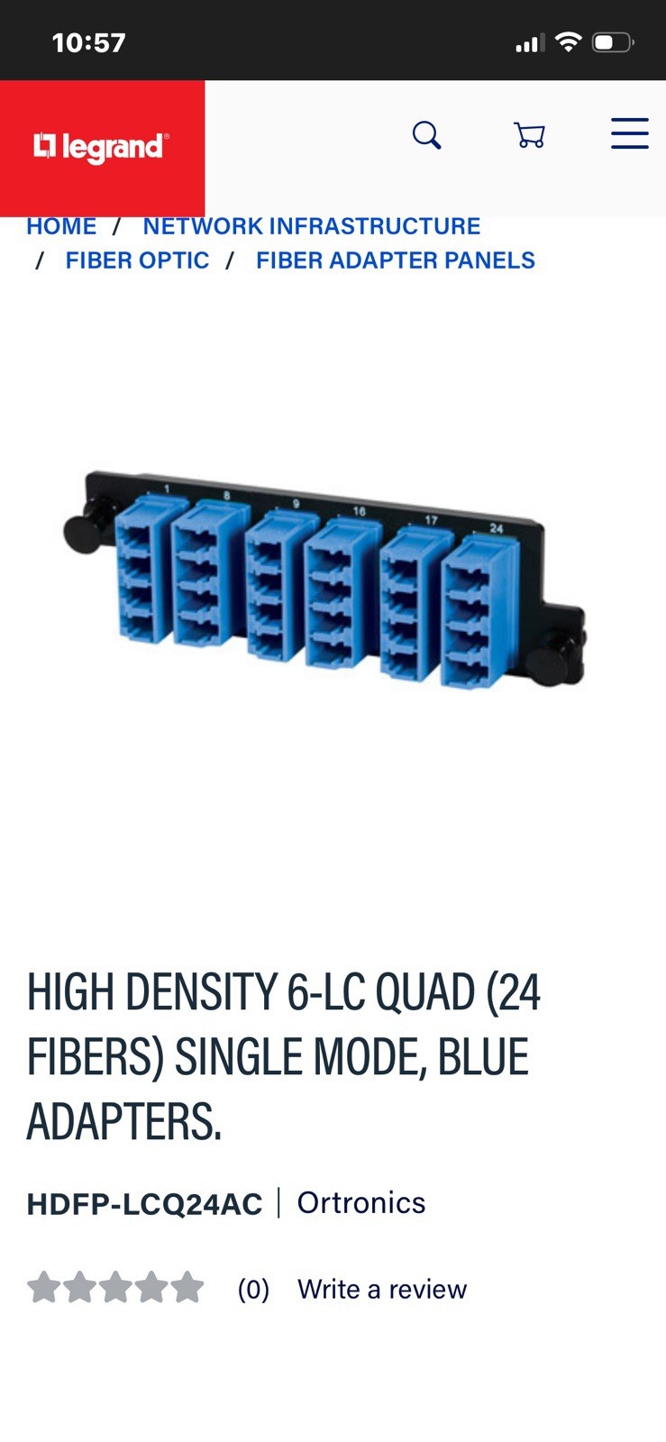 Brand New Legrand HDFP-LCQ24AC (High Density SM LC Couplers) 6 Quad LC Ports 24