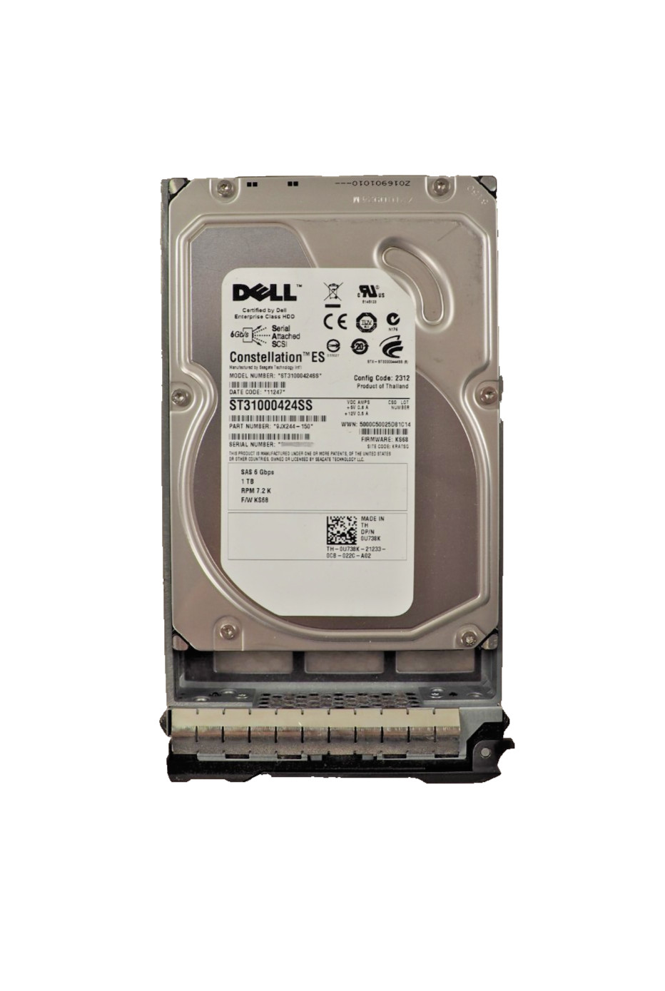 DELL CONSTELLATION ES 1TB 7.2K 6G SAS 3.5" HDD ST31000424SS U738K w/F238F caddy