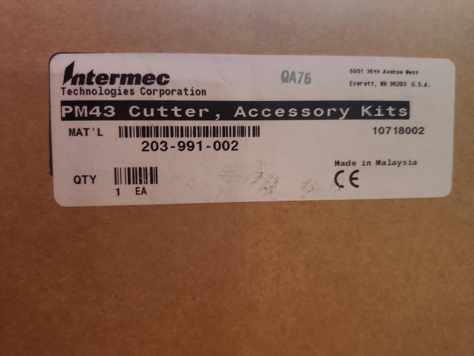 Intermec Cutter Accessory Kit for PM43 Label Printer 203-991-002 203-991-001