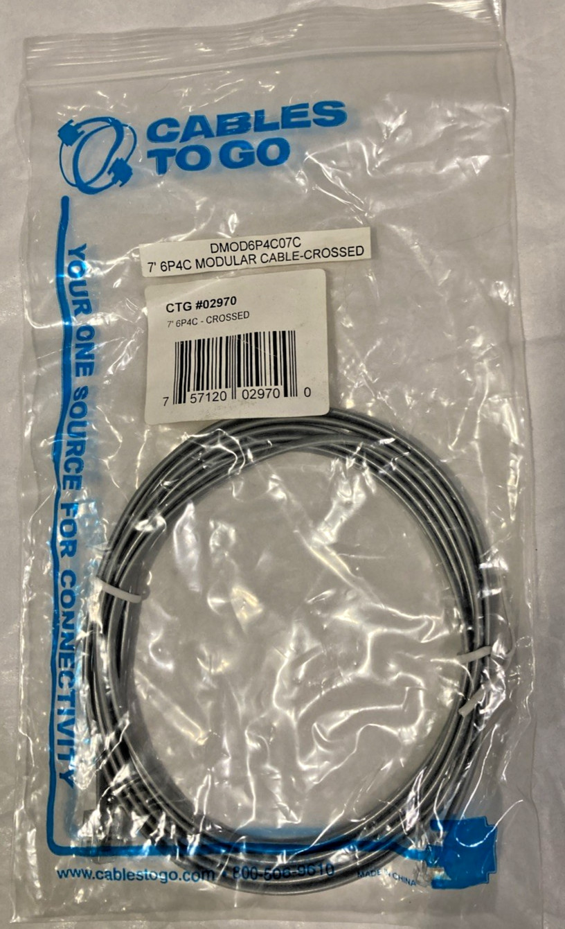 C2G 02970 7FT (84") RJ11 Modular Phone Cable Cord Male Silver Clear - Crossed