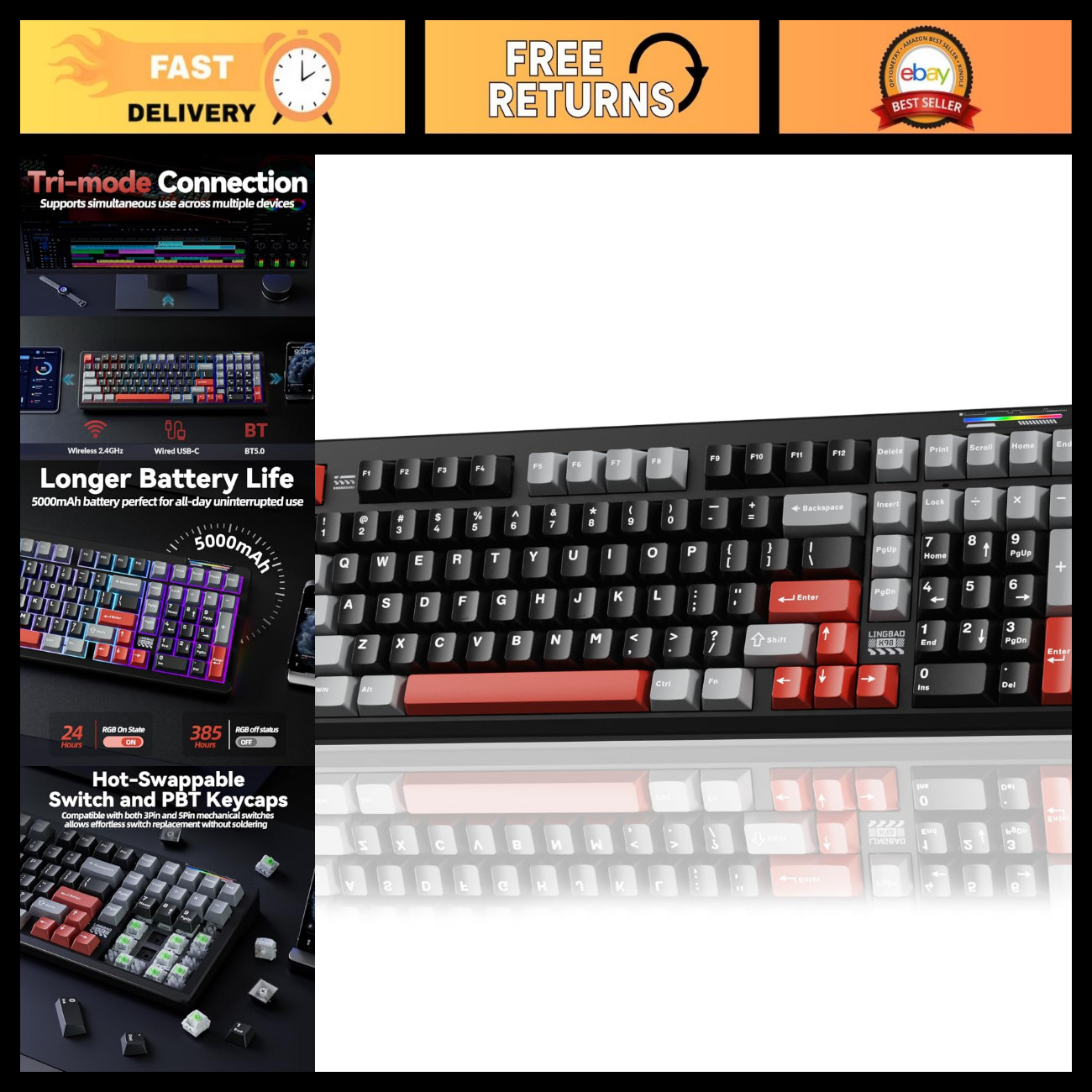 Wireless Mechanical Gaming Keyboard - Tri-Mode, Gasket Design, Hot Swap, RGB Bac