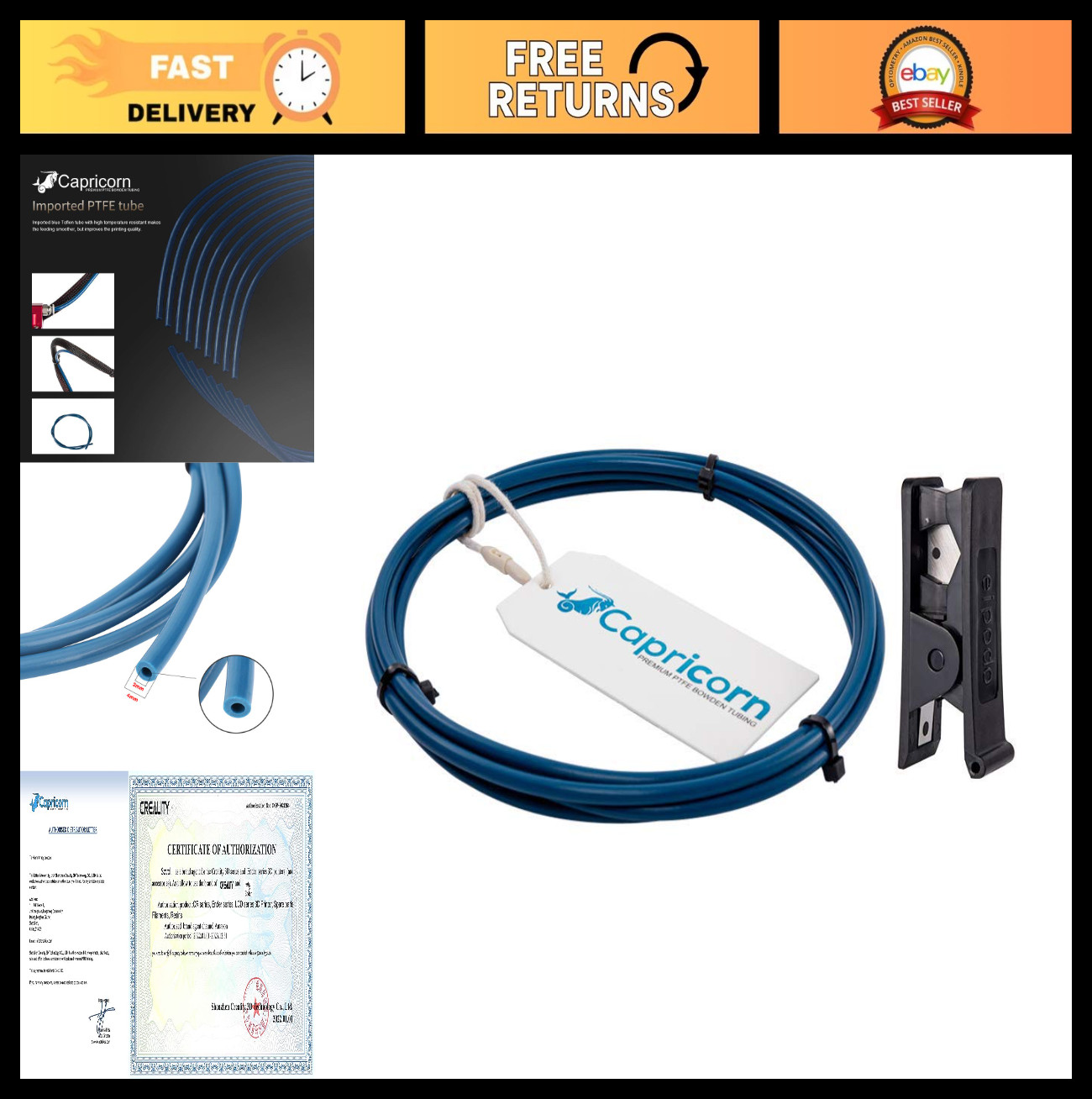 Low Friction PTFE Bowden Tubing 2M for 1.75mm Filament + Tube Cutter for 3D Prin