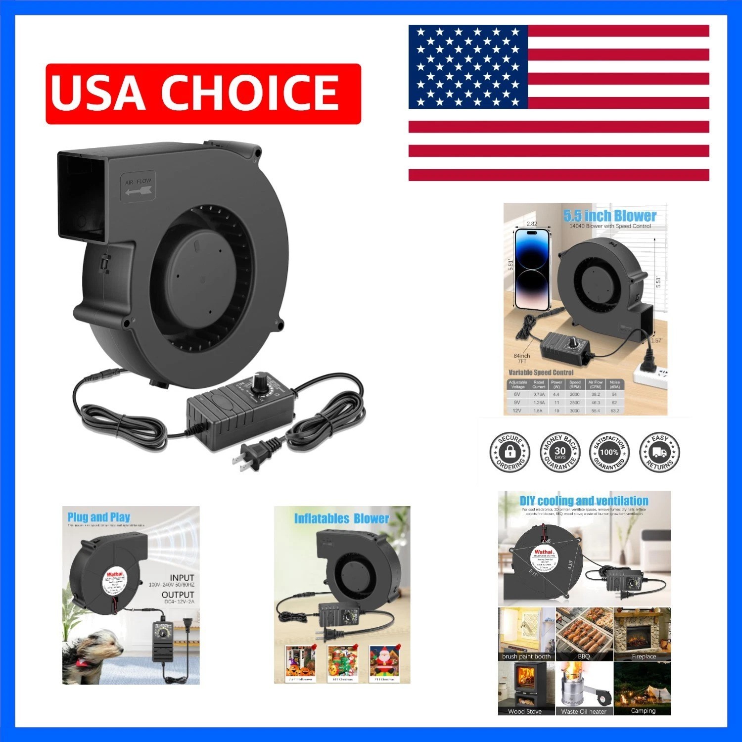 140mm Small Blower Fan 110V 120V Squirrel Cage Fan Speed controlleer | Dual B...