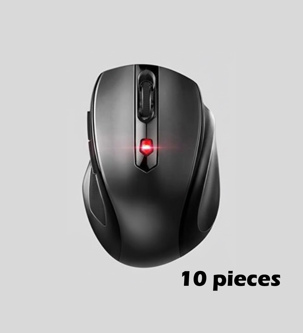 10-Pack Wireless 6 Button Ergonomic Mouse with 5 Adjustable DPI Levels - Black