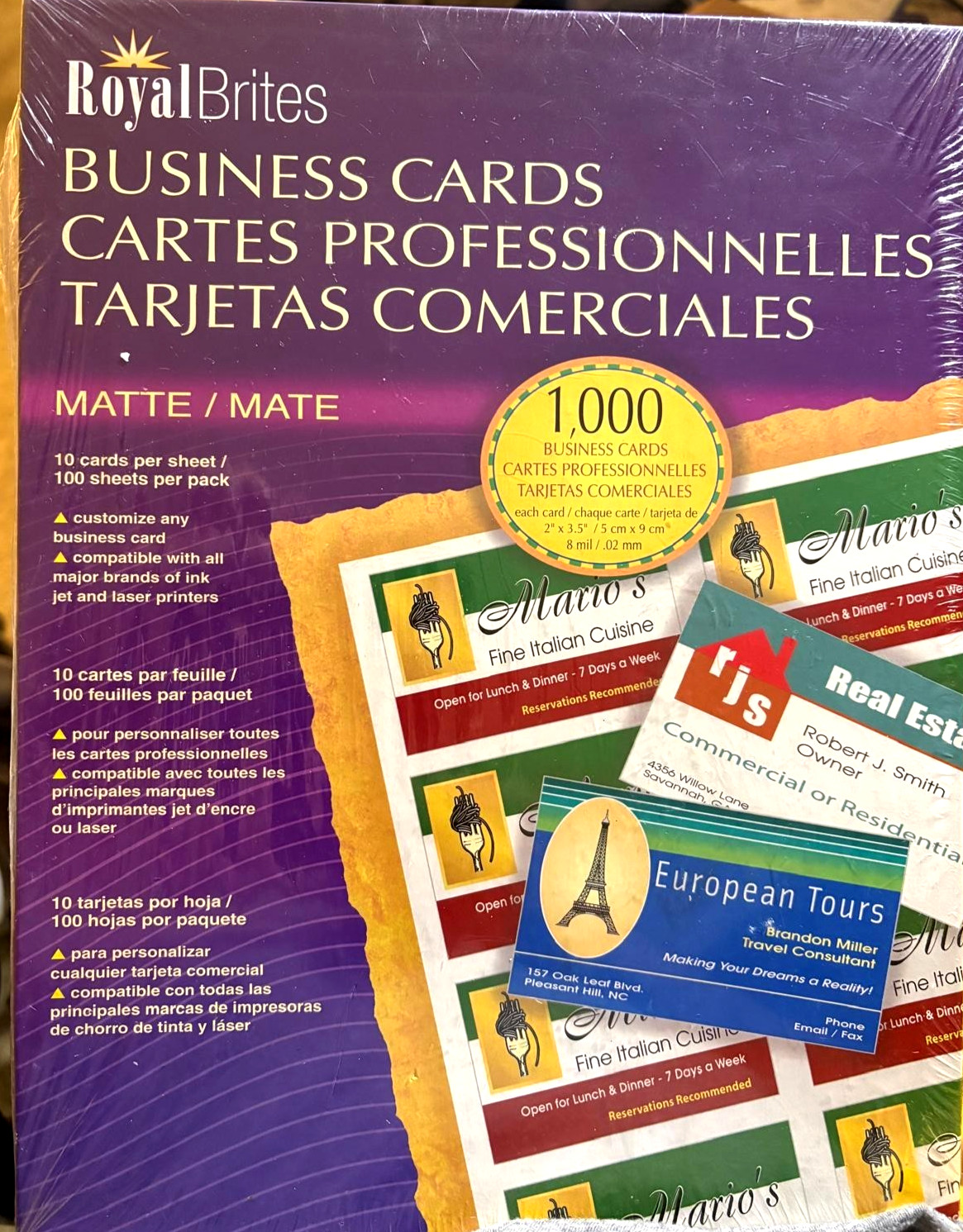 New Royal Brites Matte Business Cards White 2” x 3.5” 28992 Pack of 1000 Sealed