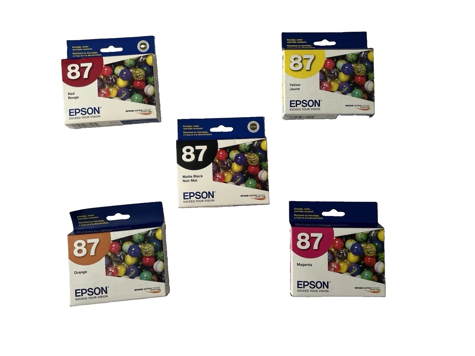 Genuine Epson 87 Ink Cartridges Lot of 5 Matte Black Red Yellow Orange Magenta