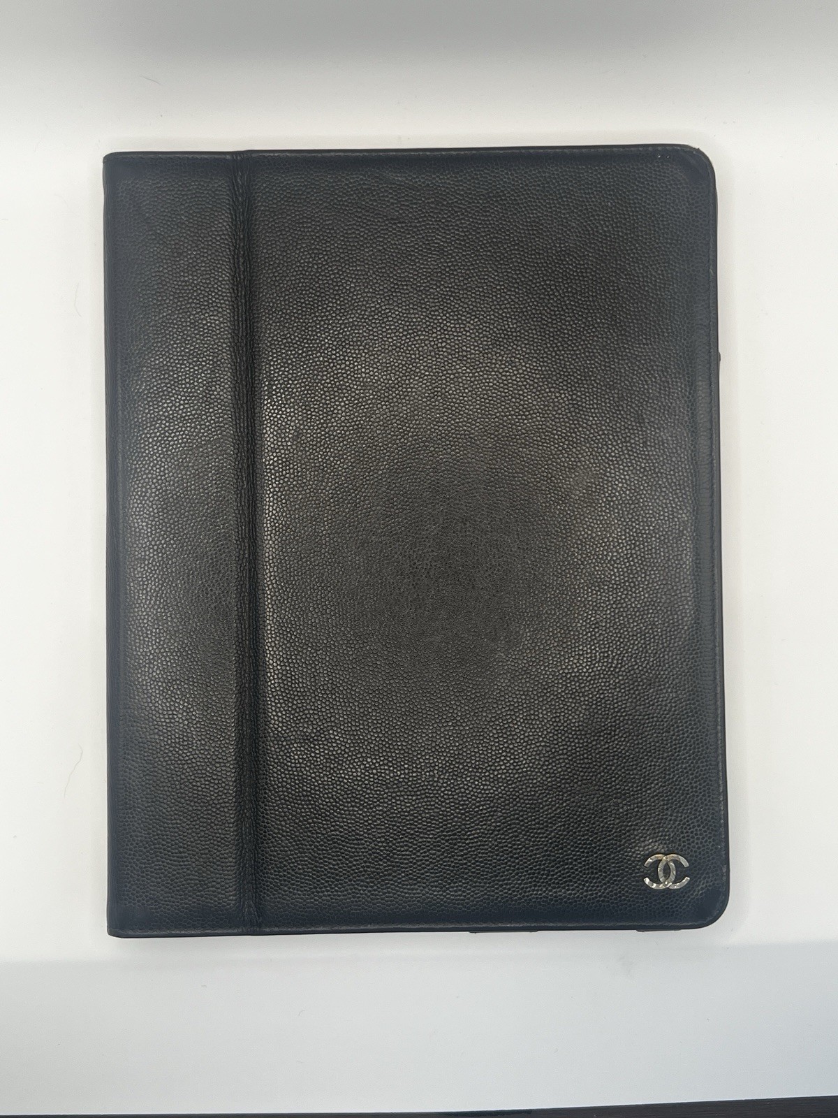 **Rare** CHANEL Black Caviar Leather iPad Tablet Case Holder w/ Folding Stand CC