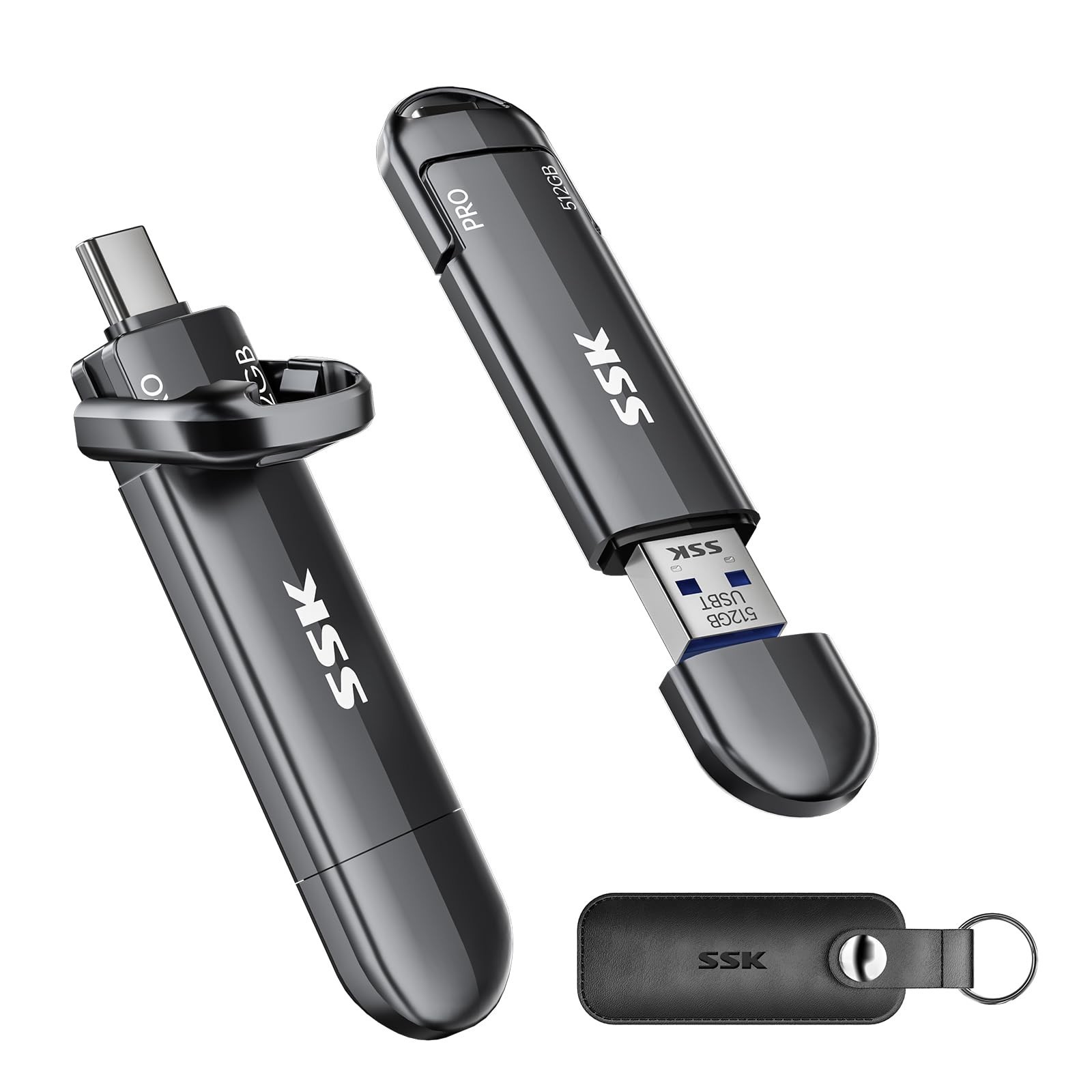 SSK USB Flash Drive 512GB SSD External, TLC NAND Solid State Drive Dual USBC ...