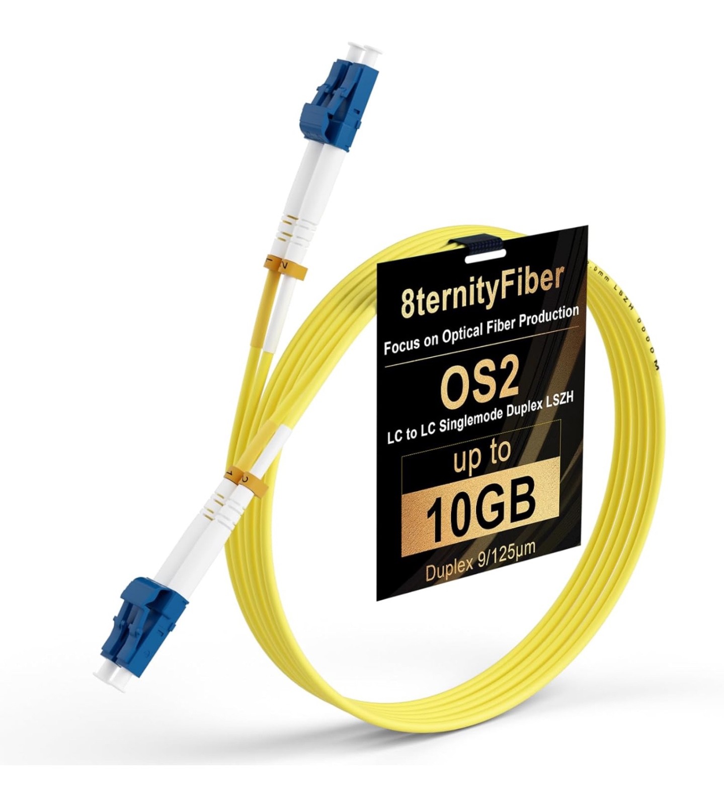 8ternityFiber-OS2 Single Mode Fiber Cable 2M/7FT, 1GB/10GB OS2 Fiber LC to LC Ca