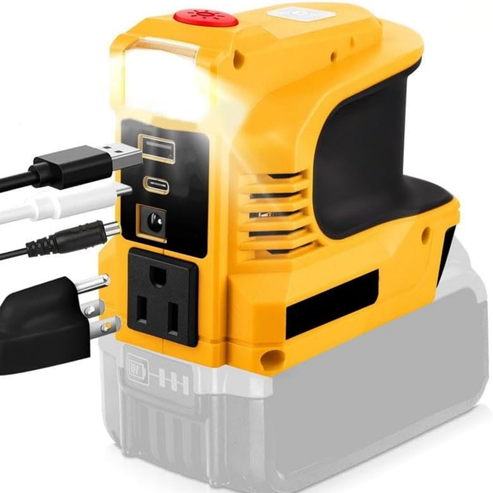 Portable 220W Power Inverter for DeWalt 20V Battery to AC 110V Outlet Type-C