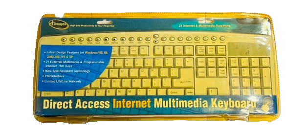 Vintage iConcepts Direct Access Multimedia Keyboard PS/2 Open Box Windows 95 XP