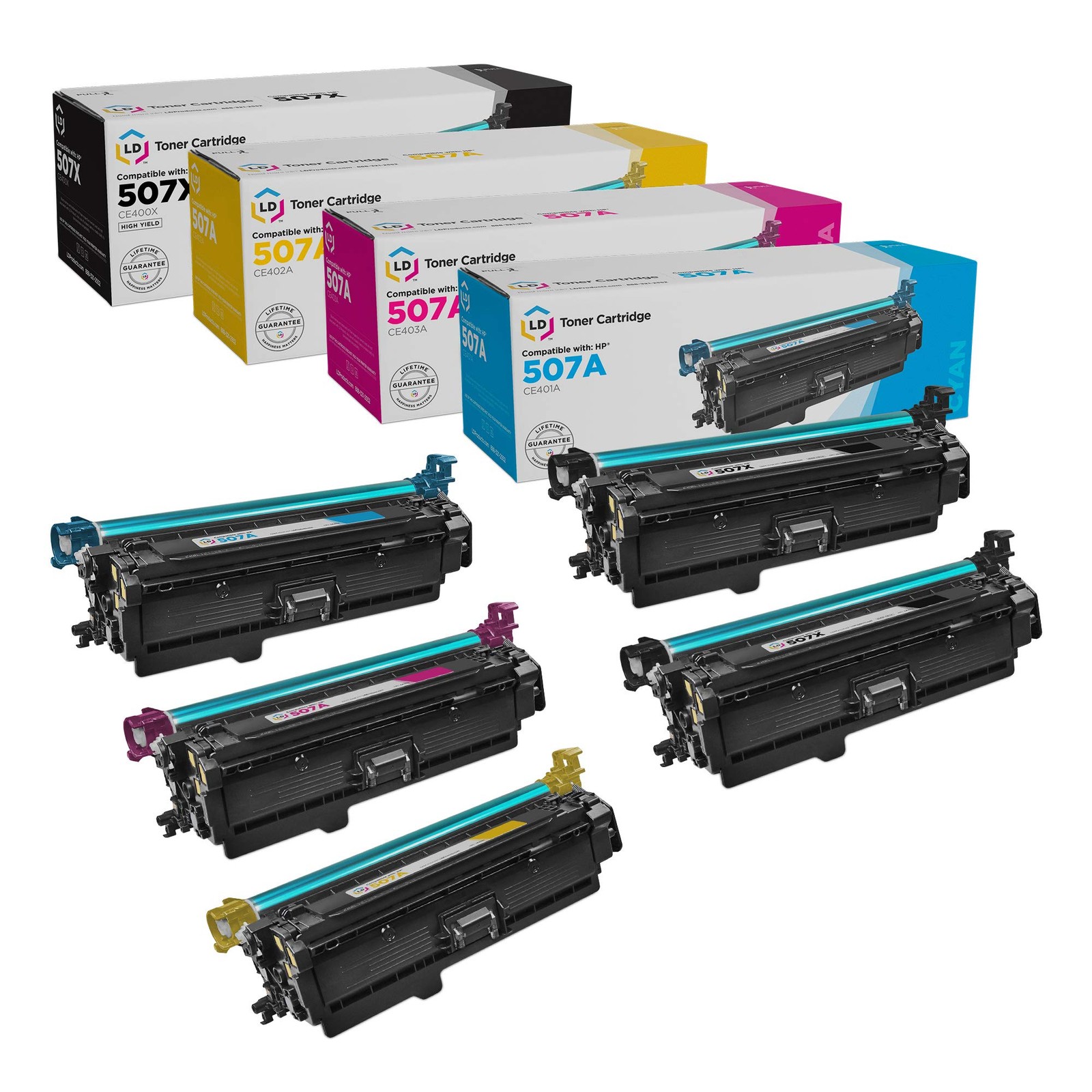 LD Replacement Replacements for HP 507X/507A 5PK: CE400X/CE401A/CE402A/CE403A