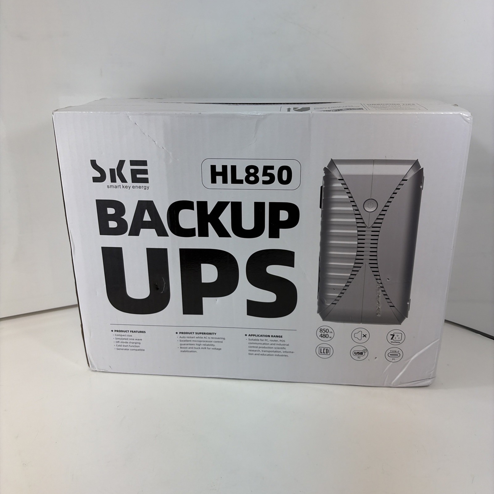 SKE UPS HL850 Battery Backup Surge Protector 850VA/480W for Computers USB - NEW
