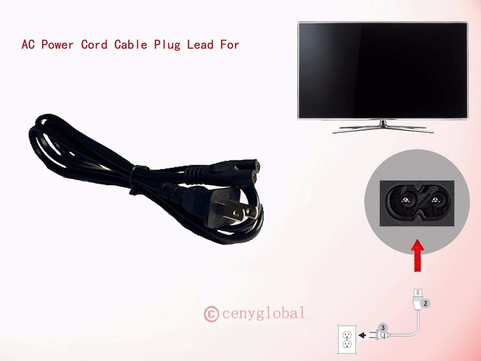AC Power Cable Cord For Samsung 55" 55-Inch Series LED LCD Smart TV Television