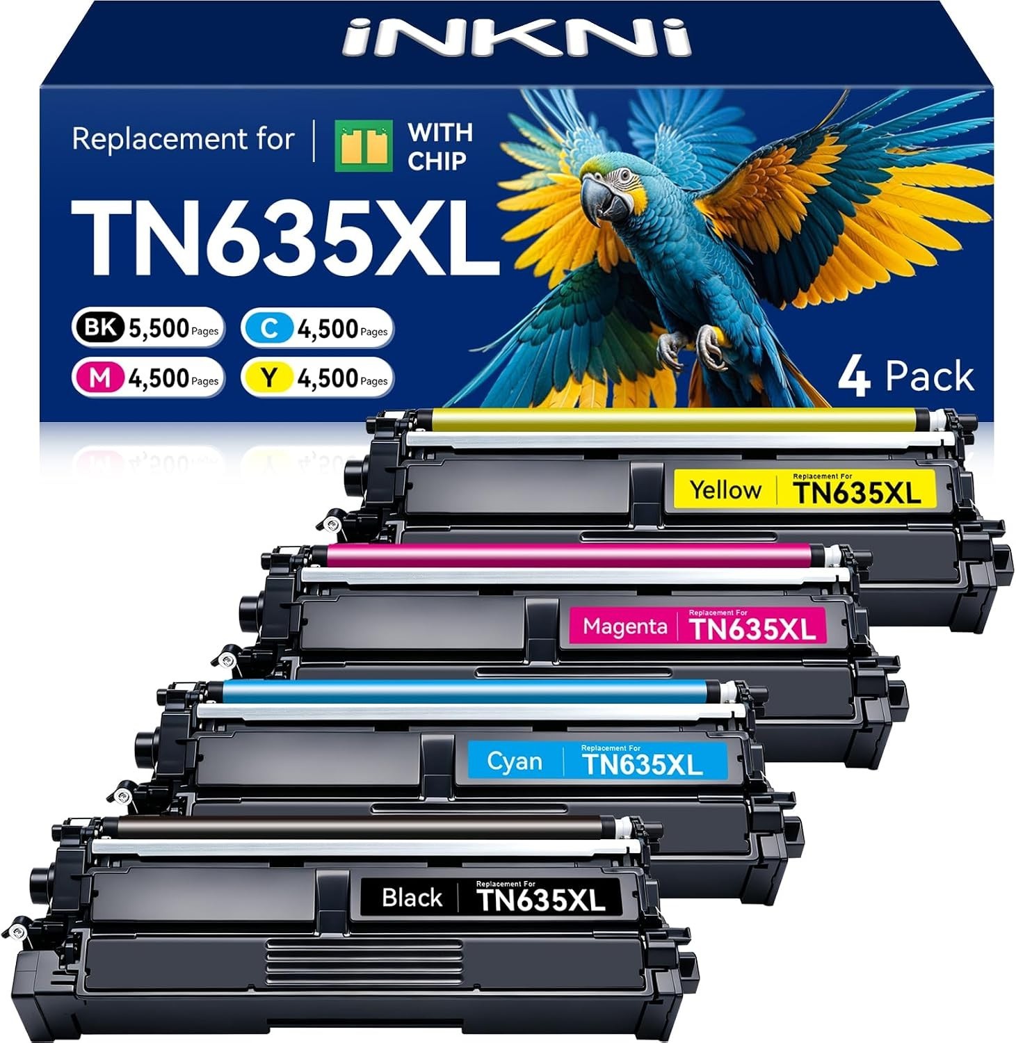 Toner Cartridges 4-Pack BCMY inkNi TN635XL [Compatible With Brother] BN Chip