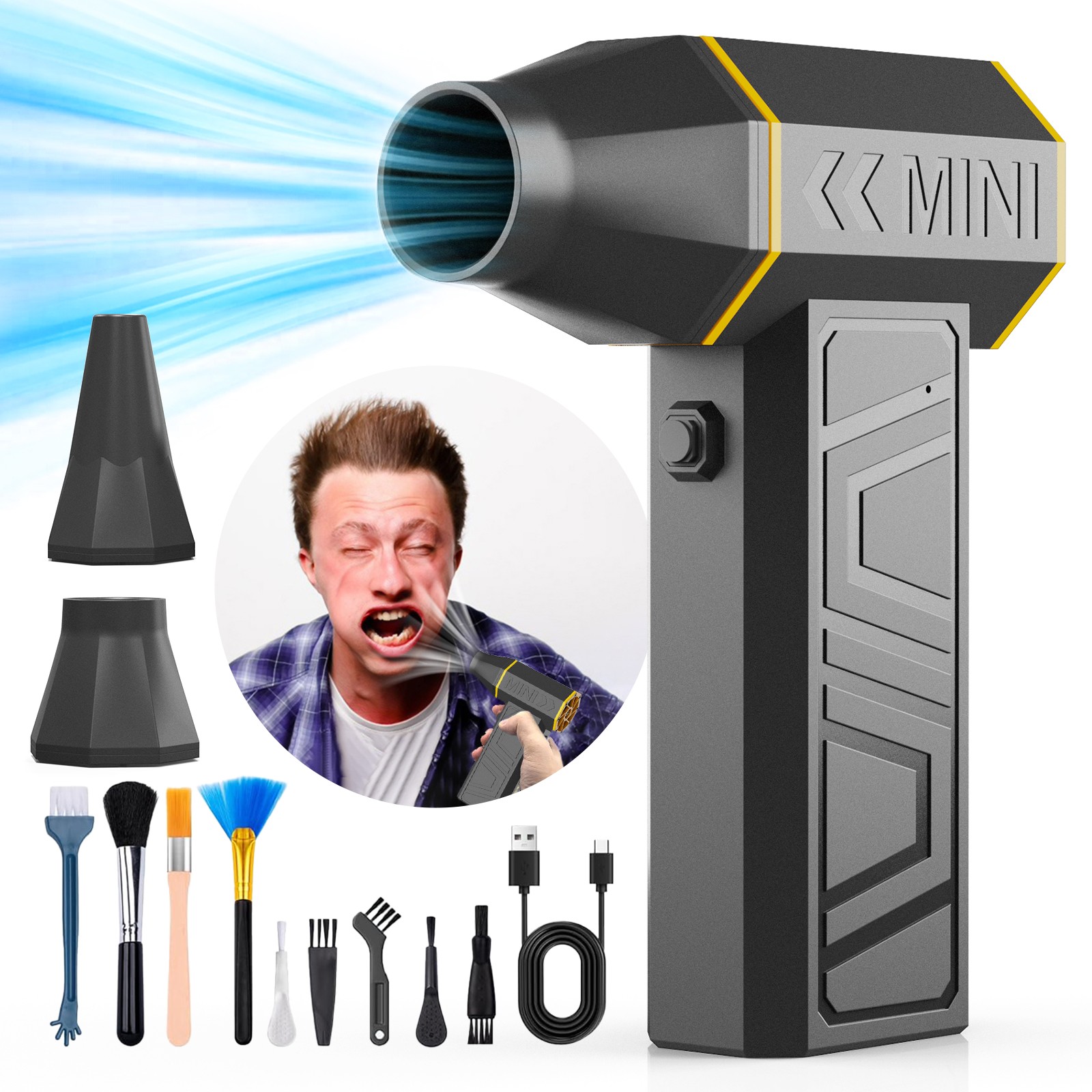 Portable Compressed Air Duster Clean Mini Blower 180000RPM 3 Speed Gear Wireless