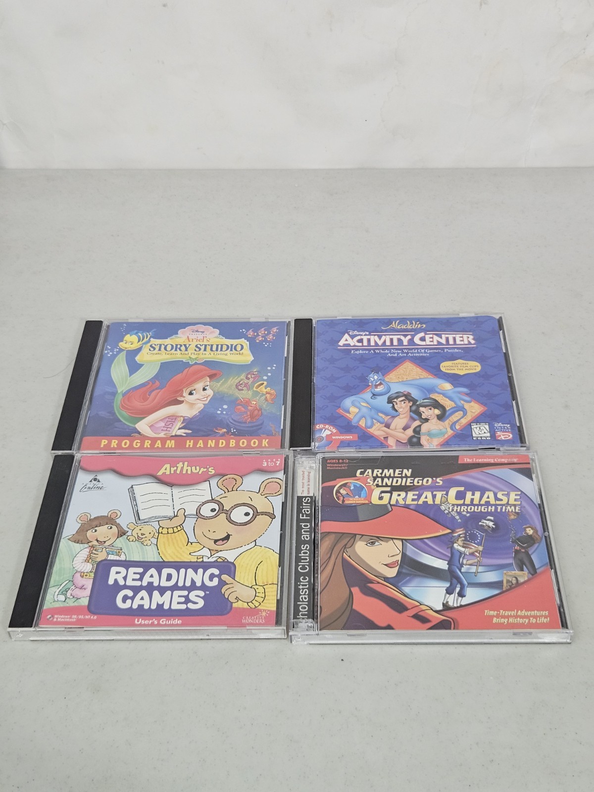 4 Pc Games Vintage 90's Little Mermaid/ Carmen Sandiego/ Aladdin / Arthur Readin