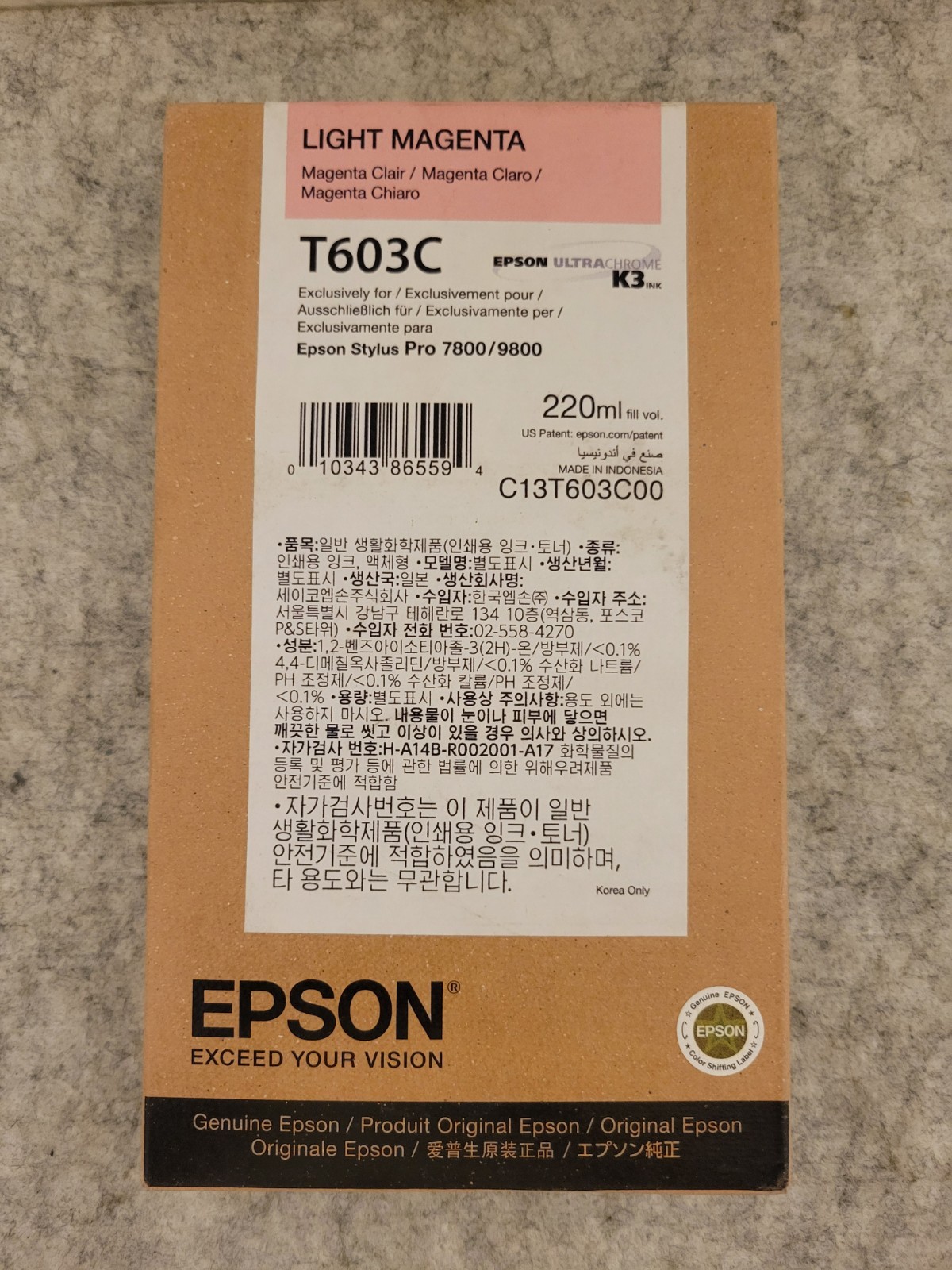 2021 Genuine Epson T603C Light Magenta Ink Stylus Pro 7800 9800 Factory Sealed