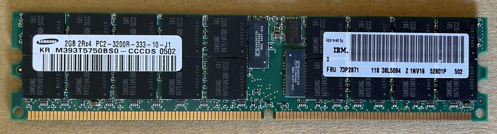 1x SAMSUN / IBM M393T5750BS0-CCCDS / 73P2871 PC2-3200R DDR2 400 2GB 2Rx4 ECC REG