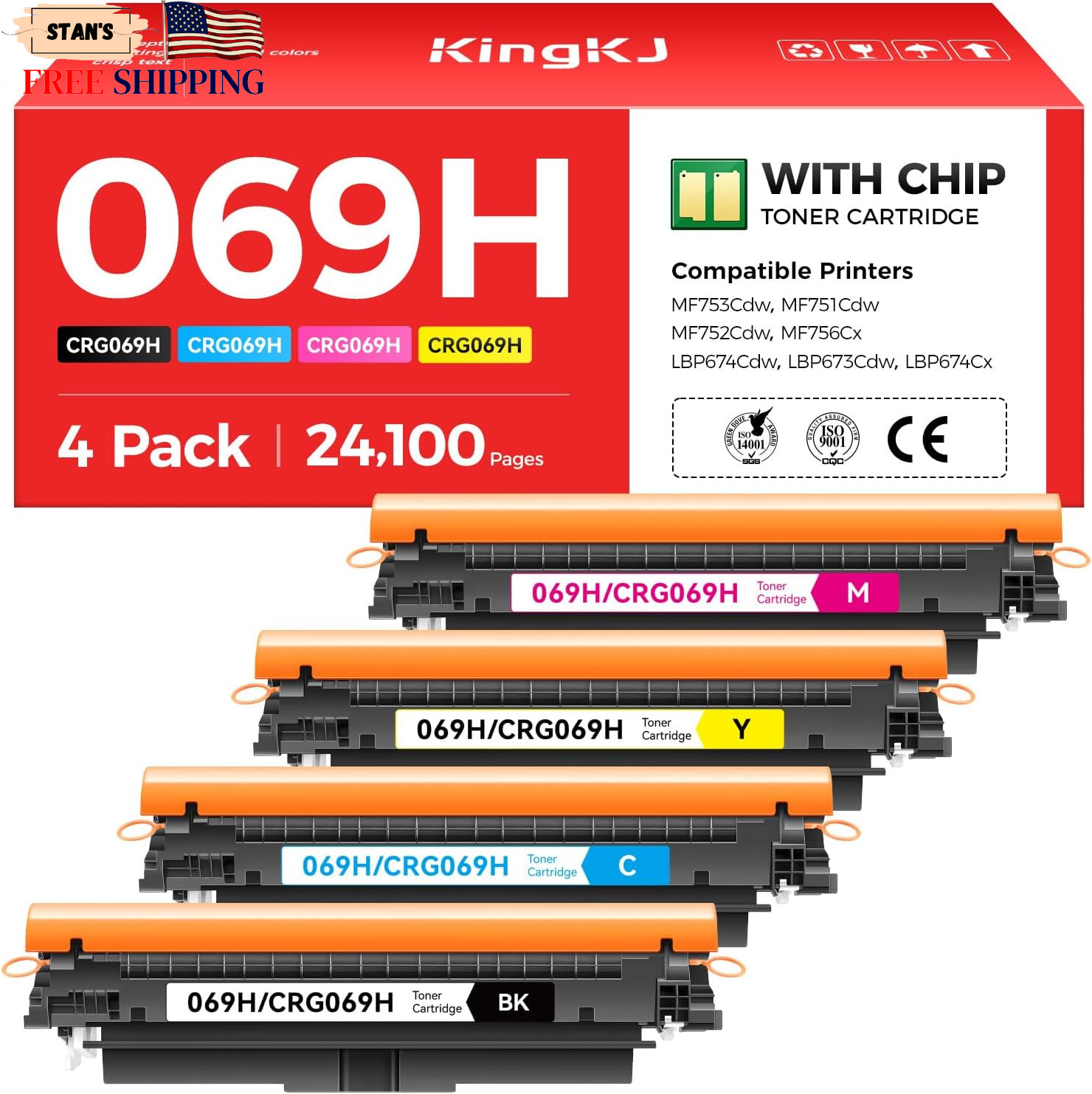 069 069H Toner Cartridge Set High Capacity 4-Pack Compatible for Canon 069H 069