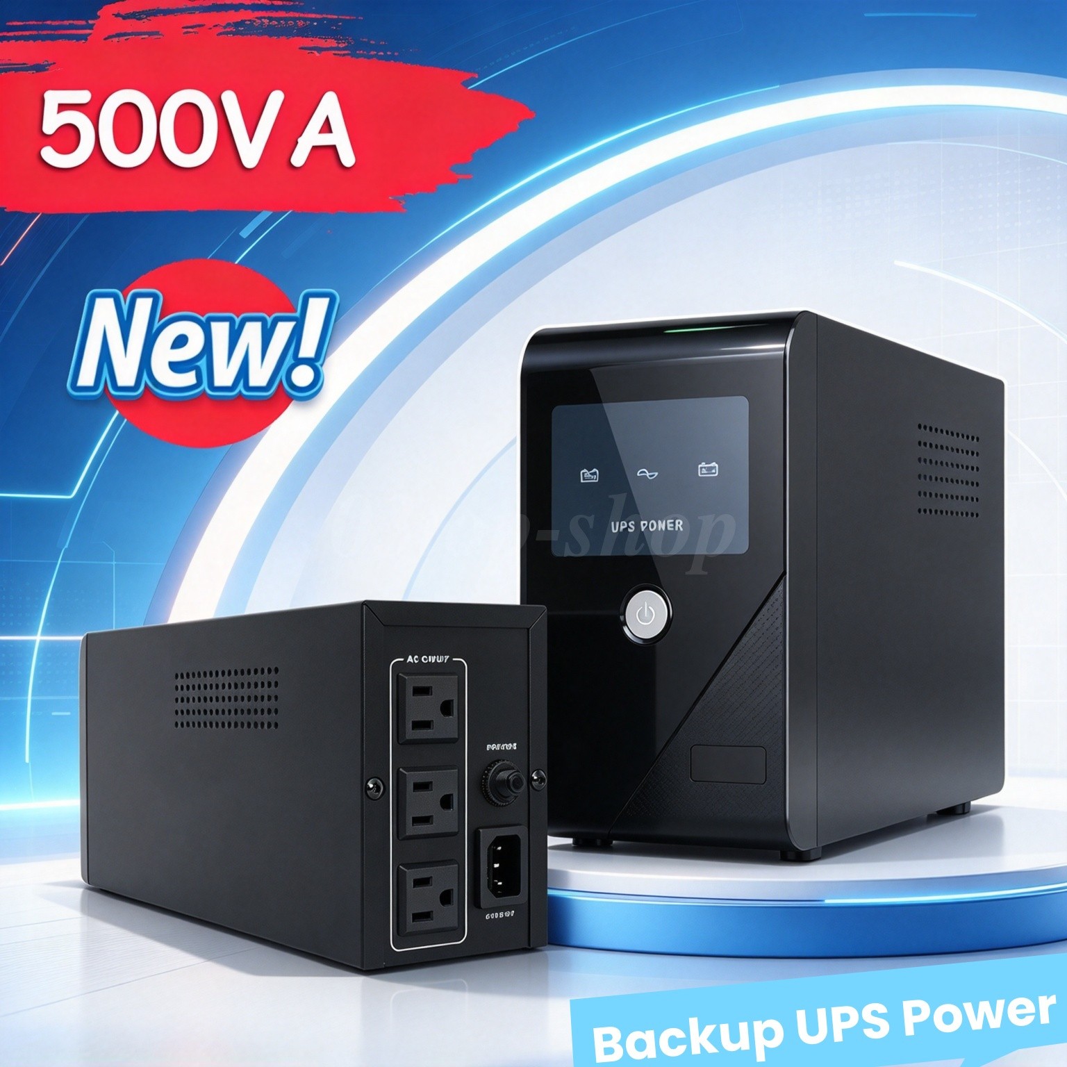 500VA 300W Backup UPS Power Supply with 3 Outlets, Ide for Home and Office Use