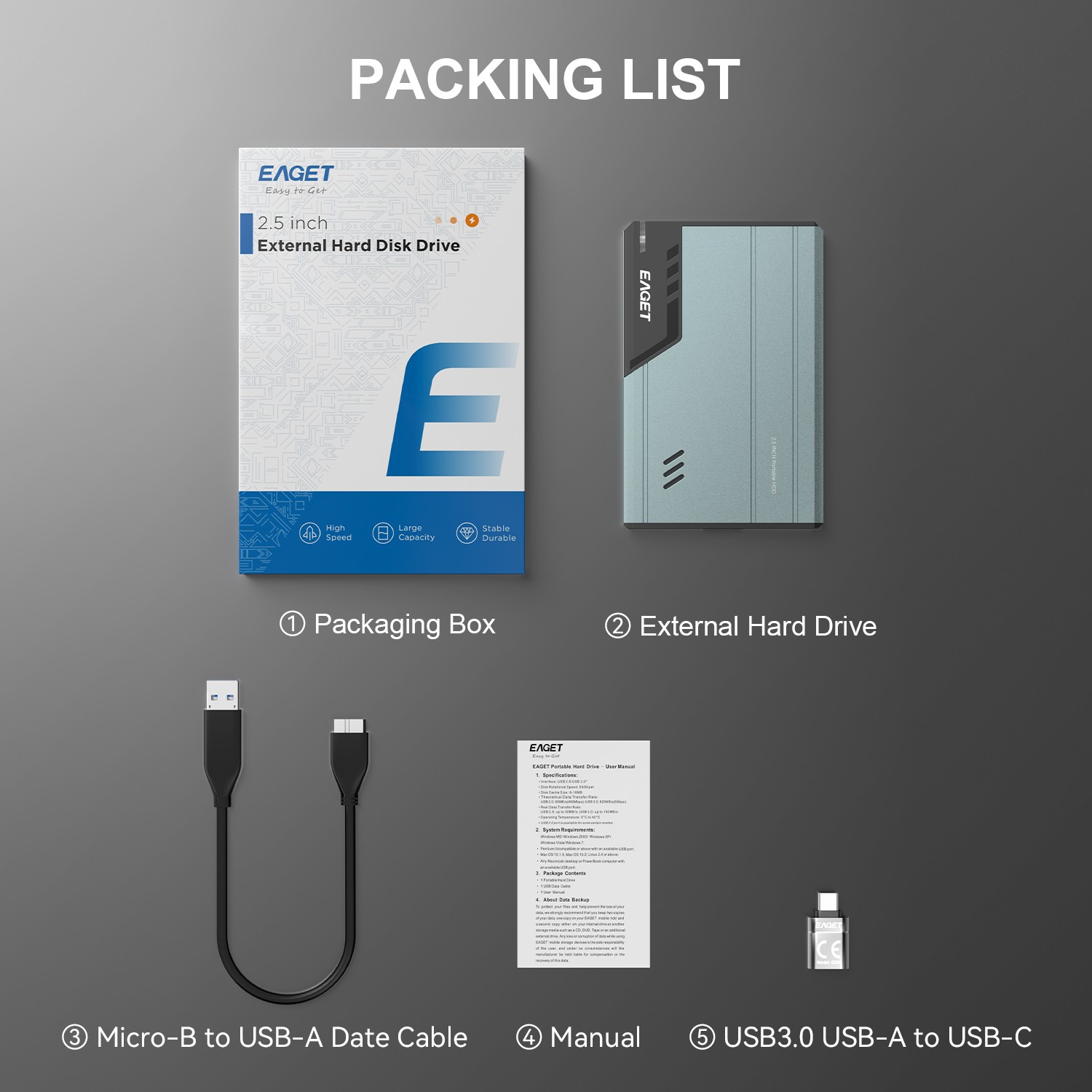 EAGET External Hard Drive USB3.0 Portable HDD for PC, Mac, Laptop, PS4, Xbox one