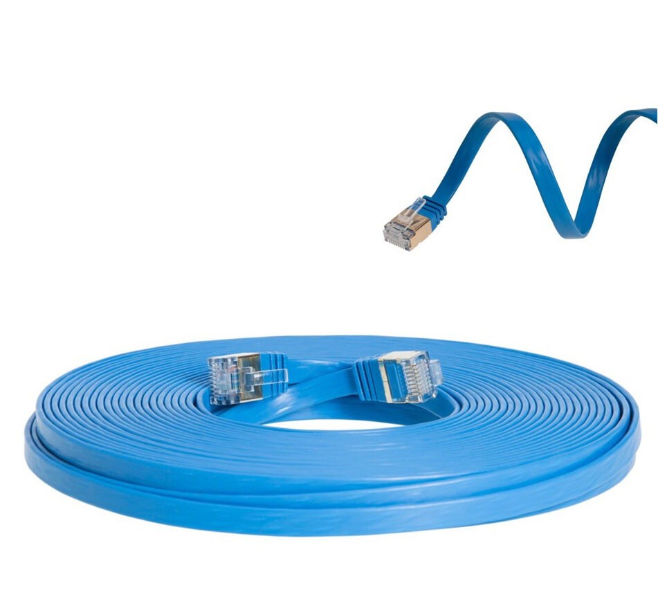 CAT7 Ultra Slim Flat SFTP Ethernet Patch 25FT Cable 10Gbps LAN Network Cord Blue