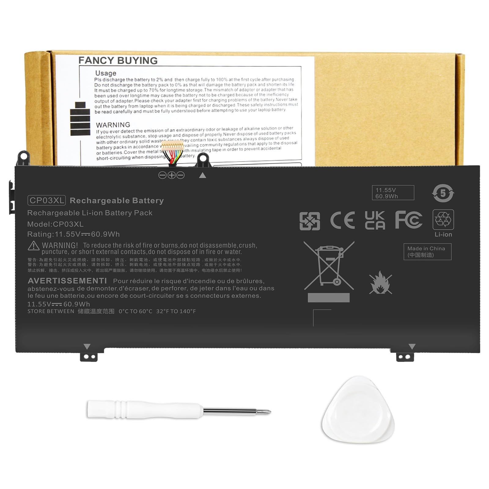 CP03XL Battery for HP Spectre X360 13-ae 11.55V 60.9Wh Li-ion Replacement