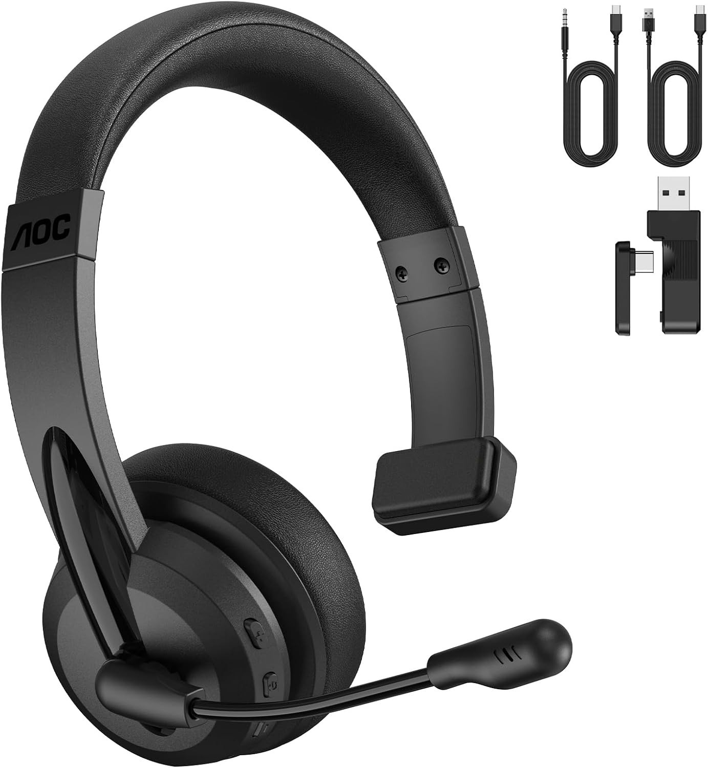 New - AOC Wireless Headset with Microphone for Work, AI ENC Noise Cancelling 