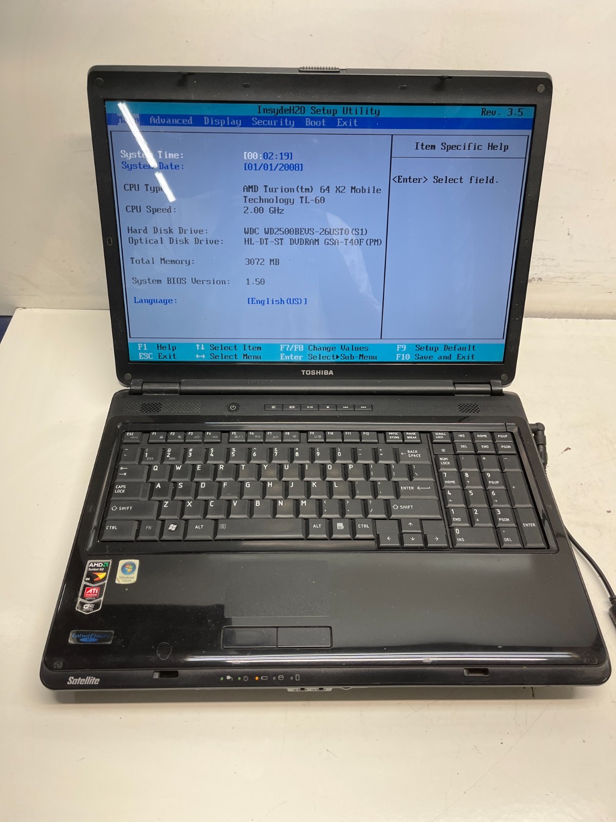 Toshiba Satellite L355D-S7825 AMD Turion 64 X2 2.00GHz  NO HDD