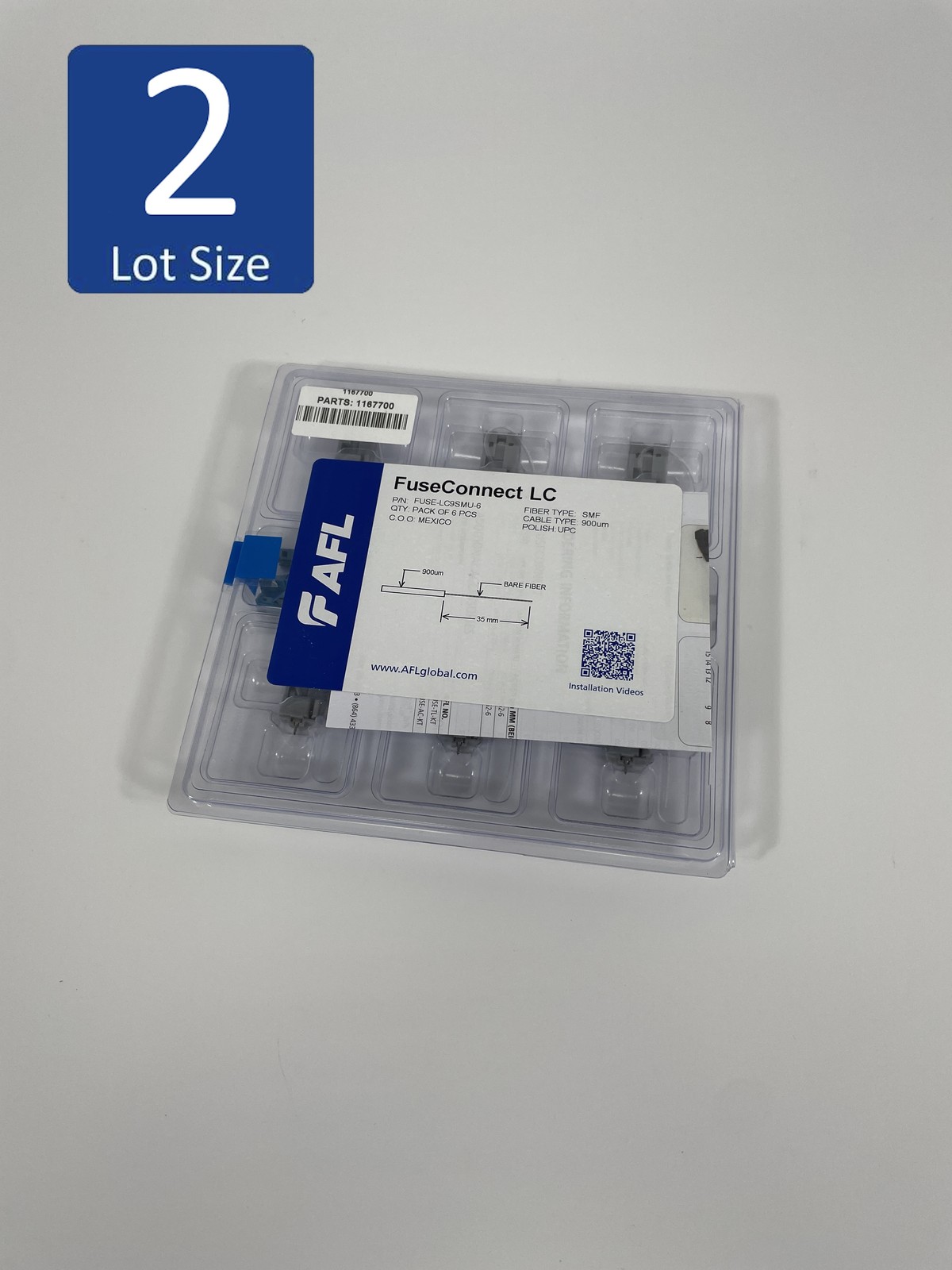 Lot of 2 AFL FUSE-LC2SMU-6 FuseConnect LC UPC Fiber Optic Connector 2.0mm 6 Pack