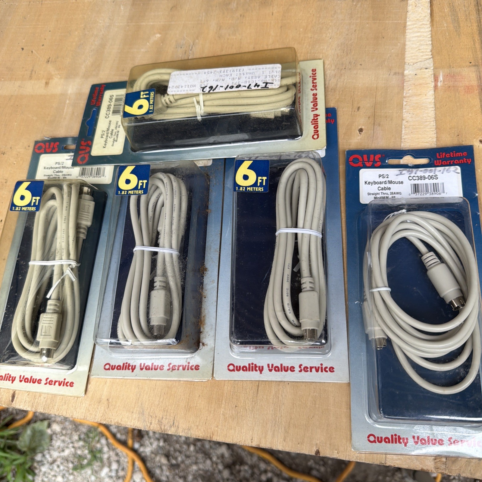 5pcs Group Lot New 6ft Keyboard Mouse Cable Mini DIN6 Male to Male PS2 - Beige