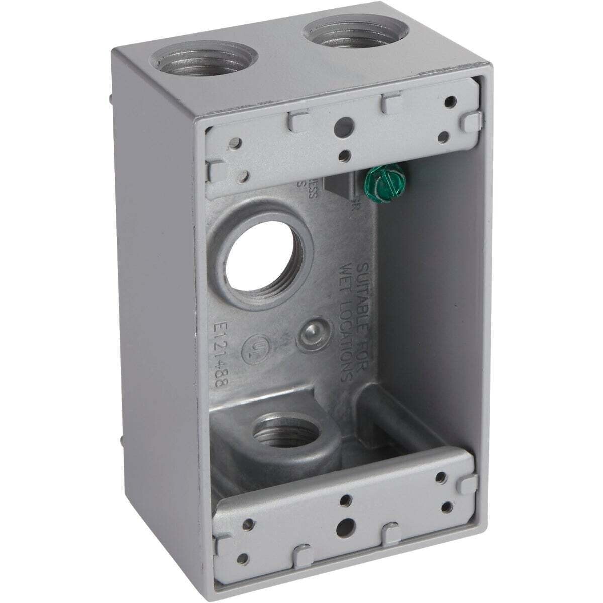 Bell Outdoor Single Gang Box Gray 5321-0 Metal Weatherproof 1 Gang 4 Inlet