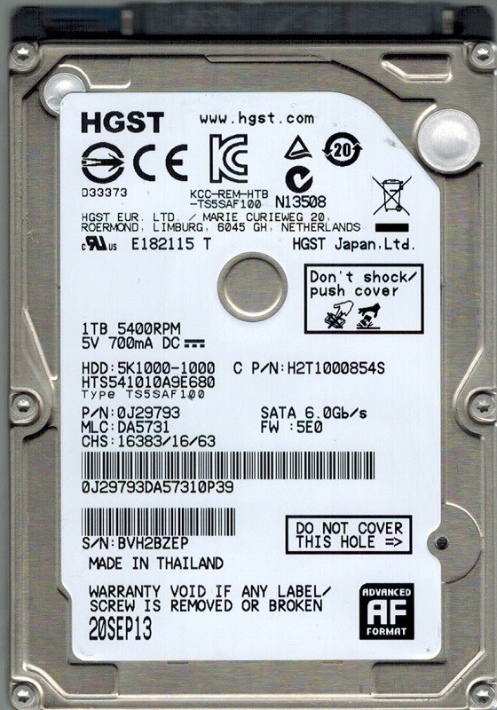 Hitachi HTS541010A9E680 P/N: 0J29793 MLC: DA5731 1TB