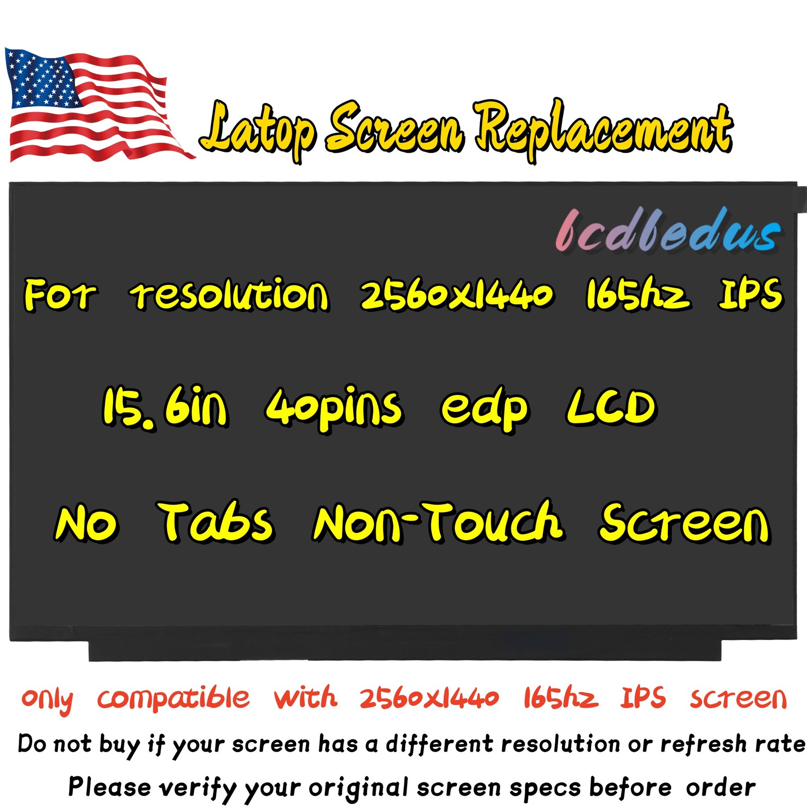 For BOE NE156QHM-NY1 V8.2 165Hz 40pin QHD 2560x1440 IPS LCD Non-Touch LED Screen